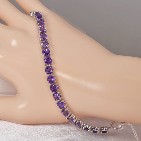 NEW 925 STERLING NATURAL OVAL AMETHYST GEMSTONE TENNIS BRACELET - Picture 2 of 2